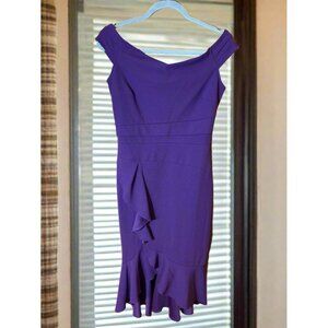 Formal Midi Bodycon Off the Shoulder V-neck with‎ Ruffle Pleat